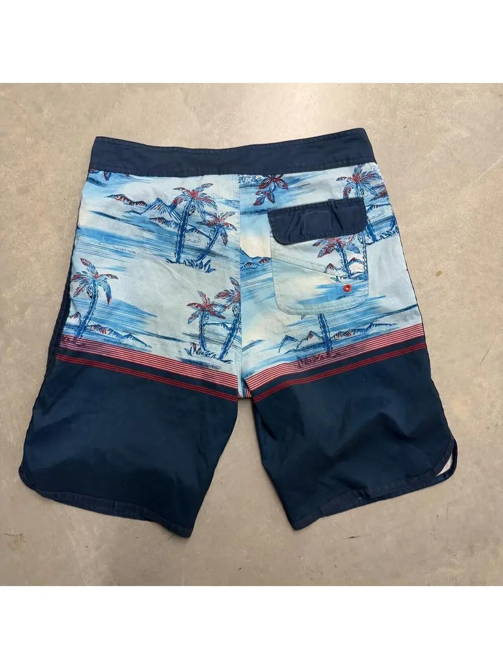 Y2K Tropical Blue Navy Men's Burnside Bathing Suit Waist 30